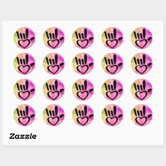 ASL I Love You Sign With Heart Classic Round Sticker (Sheet)