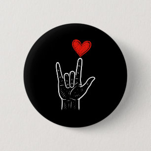 Asl Love Hand Sign Heart Valentines Day Mens Women 6 Cm Round Badge