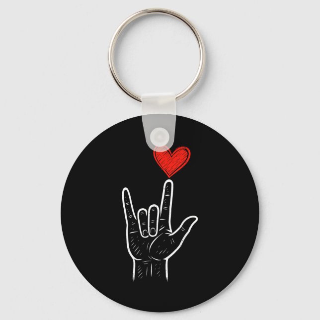 Asl Love Hand Sign Heart Valentines Day Mens Women Key Ring (Front)