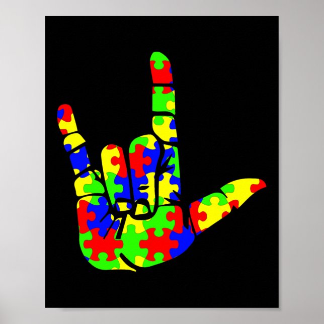 ASL Love Hand Sign Language Puzzle Autism Awarenes (Front)
