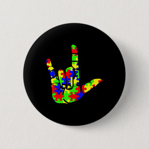 ASL Love Hand Sign Language Puzzle Autism Awarenes 6 Cm Round Badge