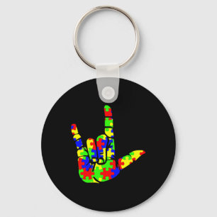 Asl Love Hand Sign Language Puzzle Autism Awarenes Key Ring