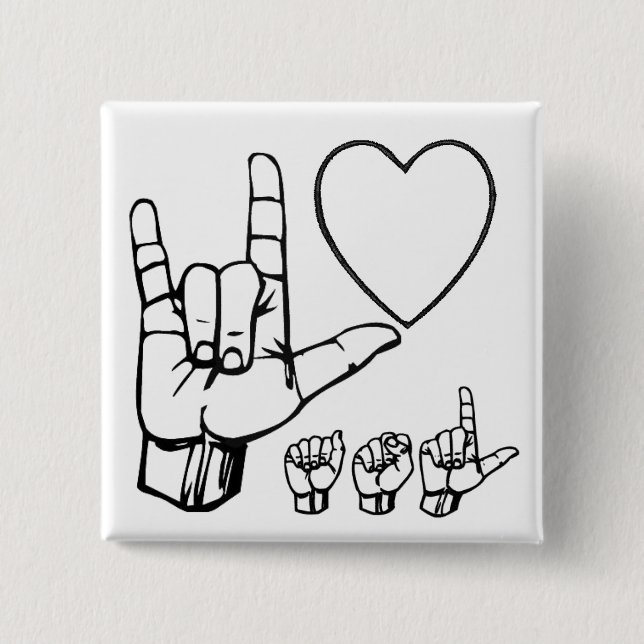 asl love, heart, asl 15 cm square badge (Front)
