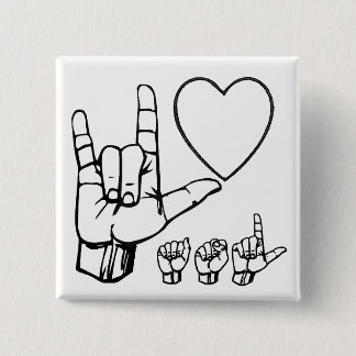 asl love, heart, asl 15 cm square badge