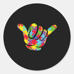 ASL Love Puzzle Hand Sign Language Autism Awarenes Classic Round Sticker