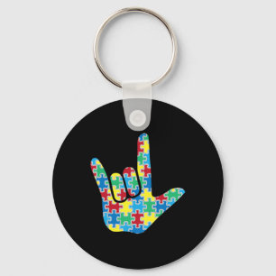 ASL Love Sign Autism Awareness  Key Ring