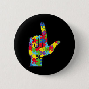 Asl Love Sign Autism Awareness Support 6 Cm Round Badge