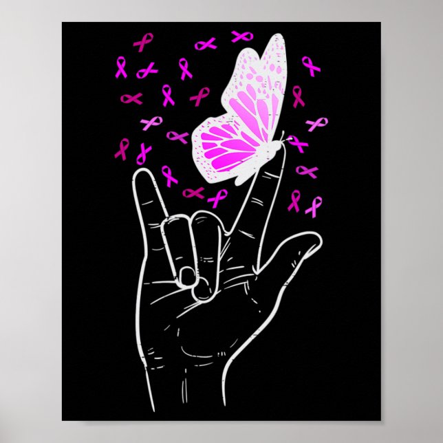 Asl Love Sign Butterfly Breast Cancer Awareness Pi (Front)