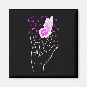 Asl Love Sign Butterfly Breast Cancer Awareness Pi Magnet