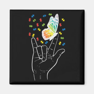 Asl Love Sign Butterfly Puzzle Autism Awareness Sp Magnet