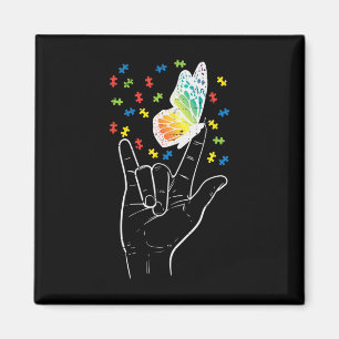 Asl Love Sign Butterfly Puzzle Autism Awareness Sp Magnet