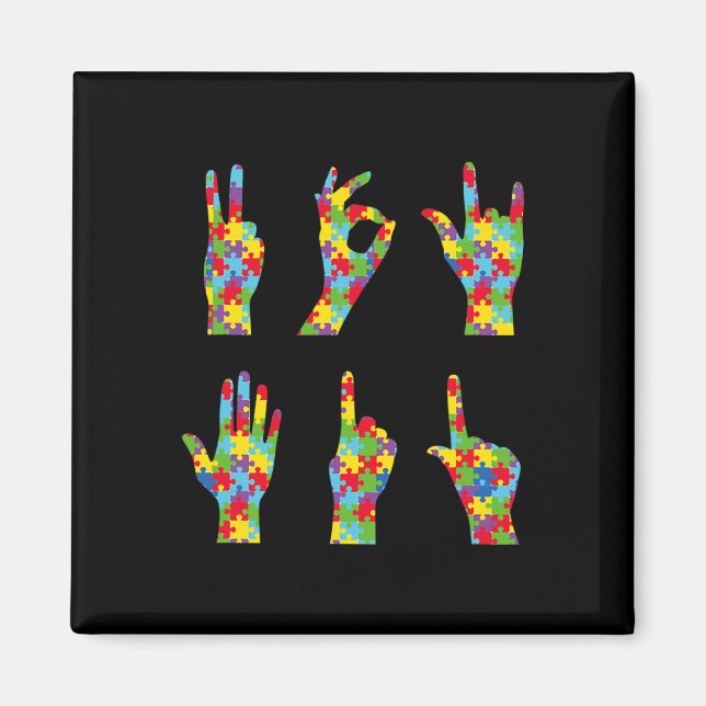 Asl Love Sign Language Autism Awareness  Magnet (Front)
