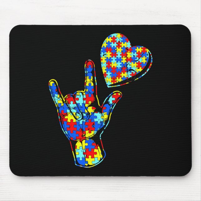 ASL Love Sign Language Autism Awareness Puzzle Kin Mouse Mat (Front)