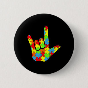 Asl Love Sign Language Autism Awareness Puzzle Pie 6 Cm Round Badge