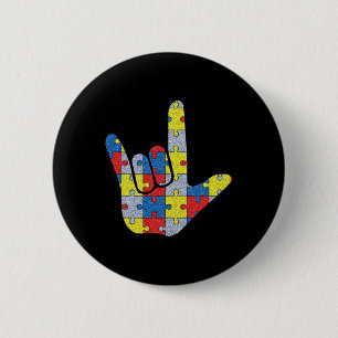 ASL Love Sign Language Autism Awareness Support 4 6 Cm Round Badge