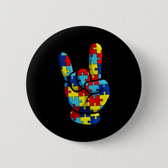 ASL Love Sign Language Autism Awareness Support Bo 6 Cm Round Badge (Front)