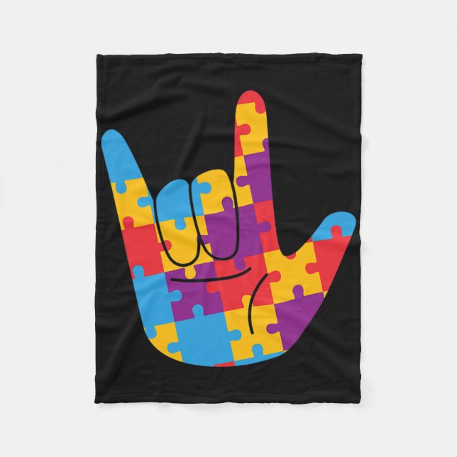 Asl Love Sign Language Autism Awareness Support Cu Fleece Blanket (Front)
