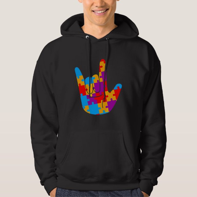 Asl Love Sign Language Autism Awareness Support Cu Hoodie (Front)