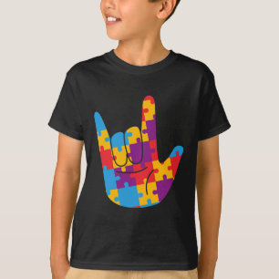 ASL Love Sign Language Autism Awareness Support Cu T-Shirt