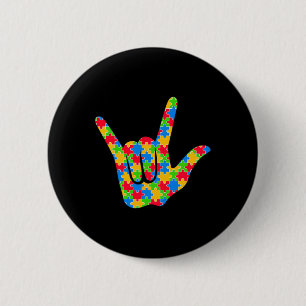 Asl Love Sign Language Autism Awareness Support Lo 6 Cm Round Badge