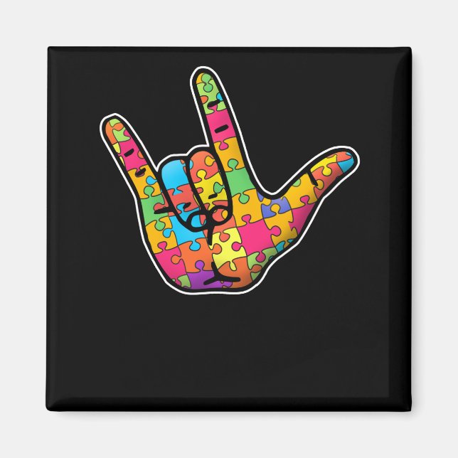 ASL Love Sign Language Autism Awareness Support Magnet (Front)