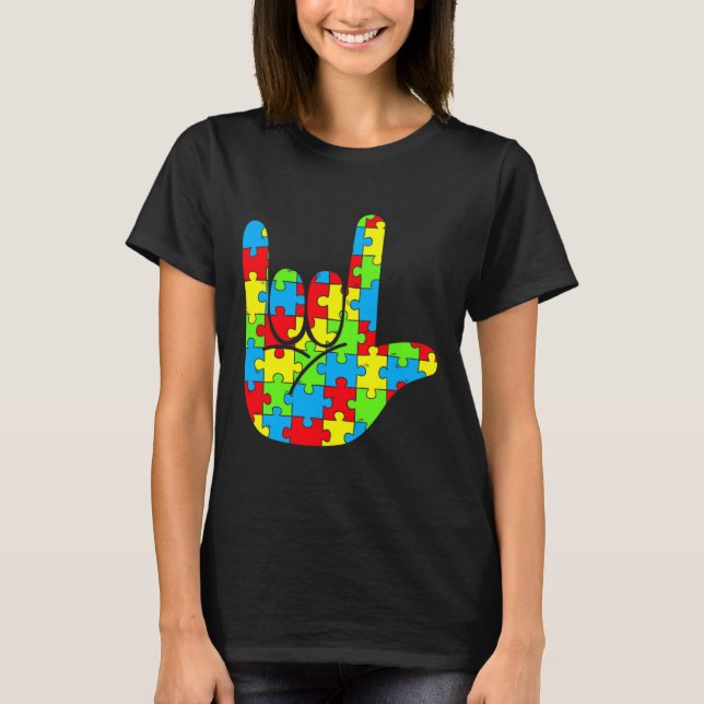ASL Love Sign Language Autism Awareness  T-Shirt (Front)