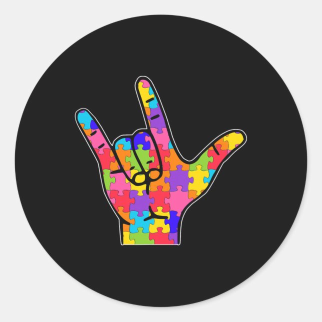 ASL Love Sign Language Autism Gift Awareness Suppo Classic Round Sticker (Front)