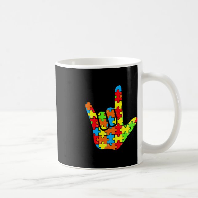 ASL Love Sign Language Autism Gift Awareness Suppo Coffee Mug (Right)
