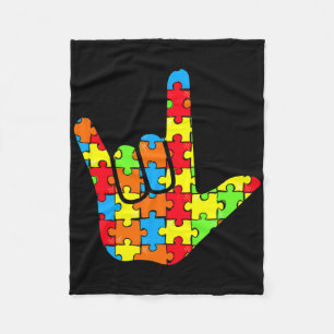 Asl Love Sign Language Autism Gift Awareness Suppo Fleece Blanket