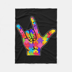 Asl Love Sign Language Autism Gift Awareness Suppo Fleece Blanket
