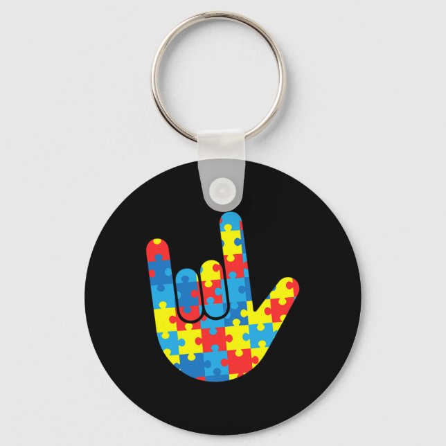 ASL Love Sign Language Autism Gift Awareness Suppo Key Ring (Front)