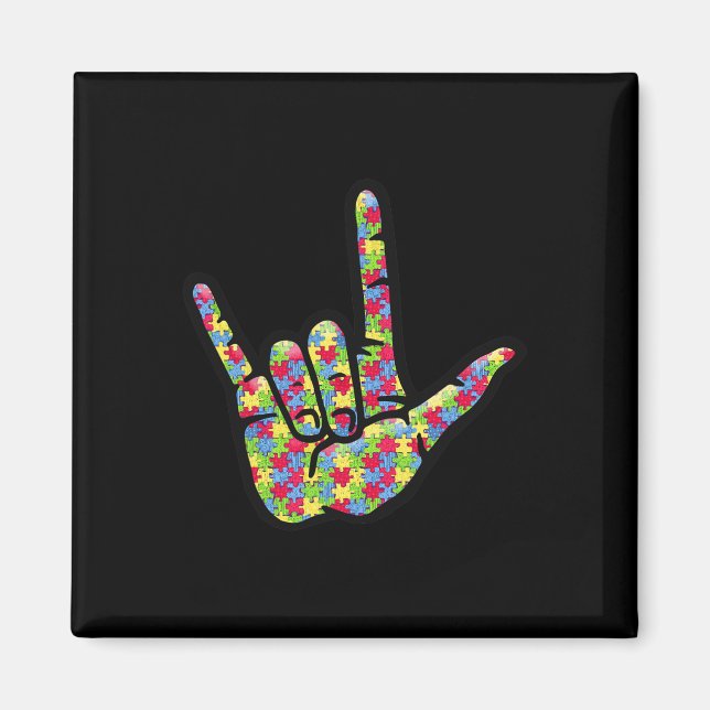 ASL Love Sign Language Autism Gift Awareness Suppo Magnet (Front)