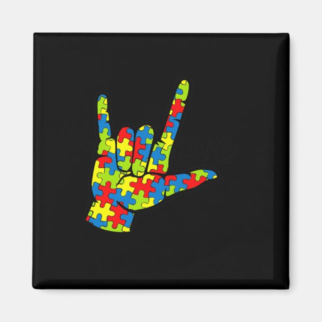 ASL Love Sign Language Autism Gift Awareness Suppo Magnet (Front)