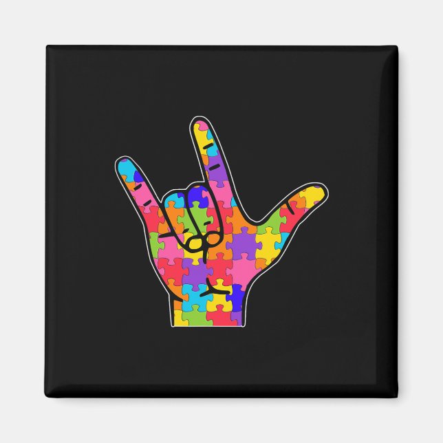 ASL Love Sign Language Autism Gift Awareness Suppo Magnet (Front)