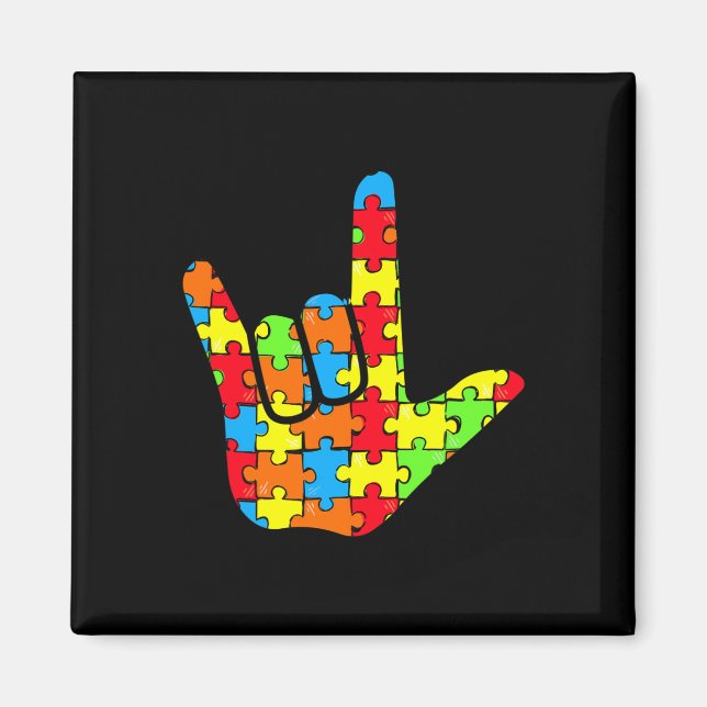 ASL Love Sign Language Autism Gift Awareness Suppo Magnet (Front)