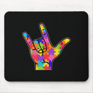 ASL Love Sign Language Autism Gift Awareness Suppo Mouse Mat