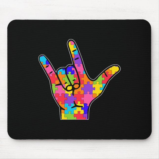 ASL Love Sign Language Autism Gift Awareness Suppo Mouse Mat (Front)