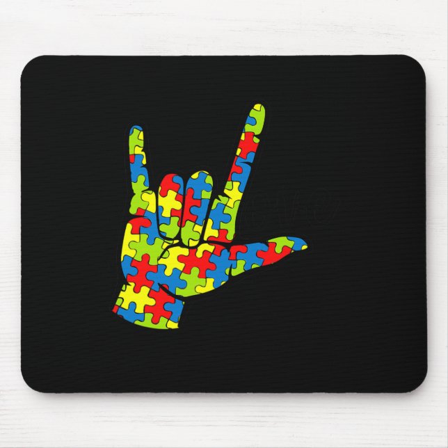 ASL Love Sign Language Autism Gift Awareness Suppo Mouse Mat (Front)