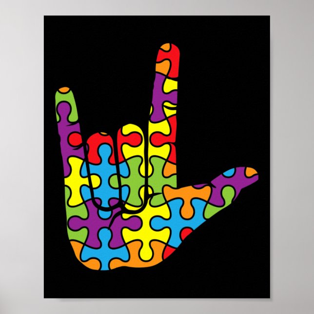 ASL Love Sign Language - Autistic Puzzle Autism Aw (Front)