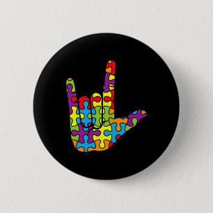 Asl Love Sign Language Autistic Puzzle Autism Awar 6 Cm Round Badge