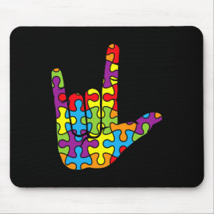 ASL Love Sign Language Autistic Puzzle Autism Awar Mouse Mat