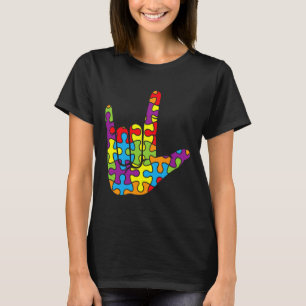 ASL Love Sign Language Autistic Puzzle Autism Awar T-Shirt
