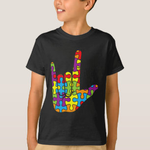 Asl Love Sign Language Autistic Puzzle Autism Awar T-Shirt