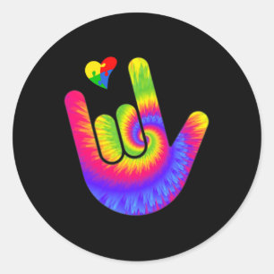 ASL Love Sign Language Hand Autism Awareness Heart Classic Round Sticker