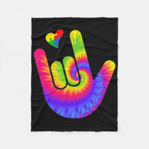 Asl Love Sign Language Hand Autism Awareness Heart Fleece Blanket