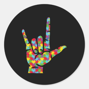 Asl Love Sign Language Hand Autism Awareness Puzzl Classic Round Sticker