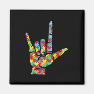Asl Love Sign Language Hand Autism Awareness Puzzl Magnet