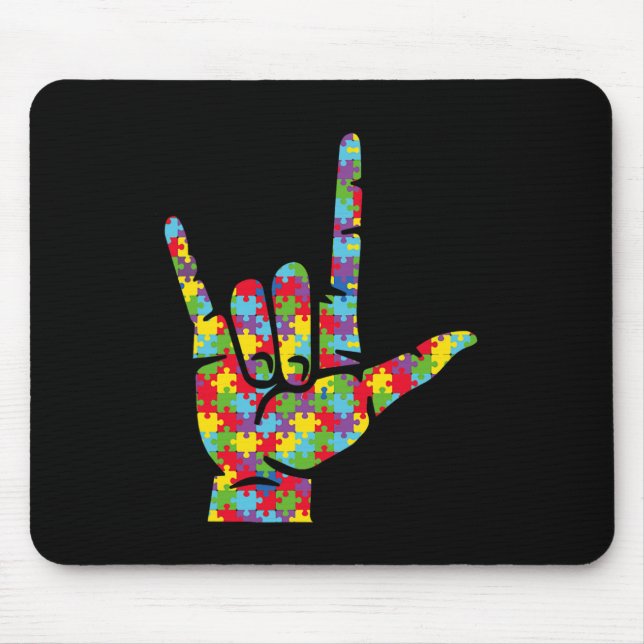 ASL Love Sign Language Hand Autism Awareness Puzzl Mouse Mat (Front)