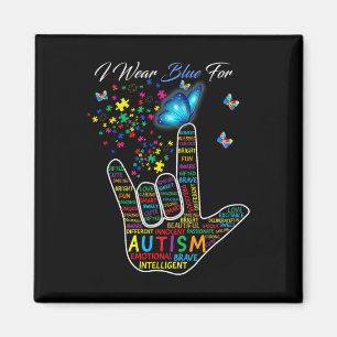 Asl Love Sign Language Hand I Wear Blue For Autism Magnet