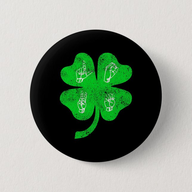 ASL Love Sign Language St Patrick's Day Deaf Aware 6 Cm Round Badge (Front)